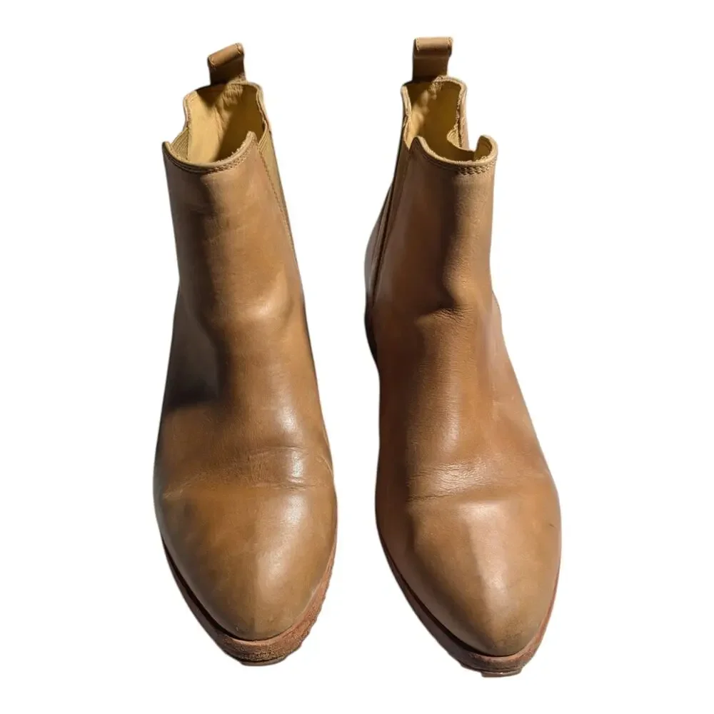 Nisolo Almond Beige Leather Pointed Toe Eva Everyday Chelsea Ankle Boots 9.5